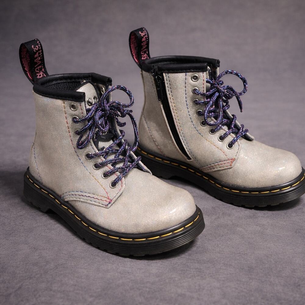 Dr. Martens 1460 T Toddler Glitter Boots Silver Sparkle Lace Up US 7 EU 23